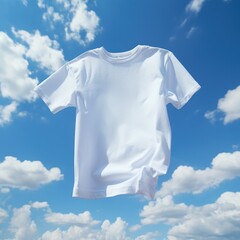 White T Shirt Mockup floating on sky. Generative AI