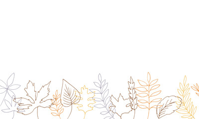 線画。秋の植物のベクターイラスト。秋の葉っぱと木の実イラスト。季節のカードデザイン。Line drawing. Autumn plants vector illustration. Autumn leaves and nuts illustration. Seasonal card design.