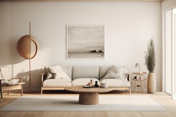 Fototapeta na wymiar Cozy living room in a modern nordic designed home with plenty of natural light