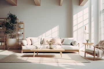 Cozy living room in a modern nordic designed home with plenty of natural light