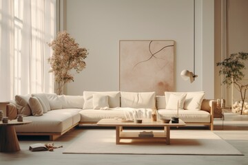Cozy living room in a modern nordic designed home with plenty of natural light