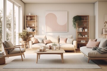 Fototapeta premium Cozy living room in a modern nordic designed home with plenty of natural light