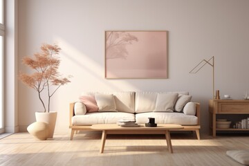 Cozy living room in a modern nordic designed home with plenty of natural light