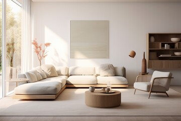 Fototapeta premium Nordic designed interior of a living room in a cozy modern house