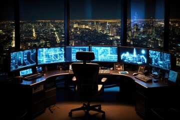 Financial Data Analysts. Monitoring Room with Finance Specialists Sit in Front of Computers. Generative AI