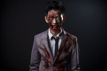 Fototapeta premium studio portrait of zombie asian man wearing business suit