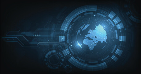 Digital business world technology background.Dark blue technology background.Futuristic digital technology concept.