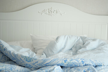 messy bed in early morning , messy bed after waking up 