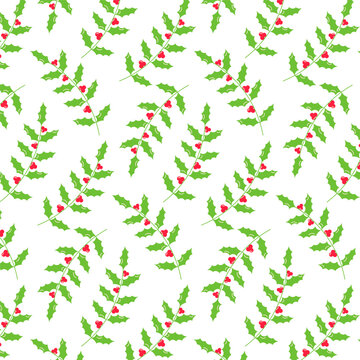 holly christmas vect leaves berries fruits pattern