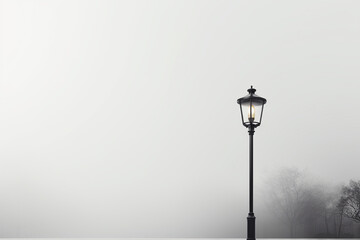 Lamppost in the fog on a foggy day.