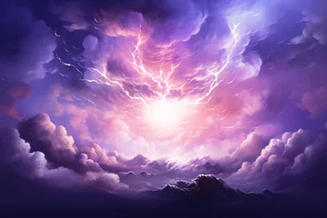 Poster Fantasy landscape with storm clouds and sun. 3D illustration. © Creative