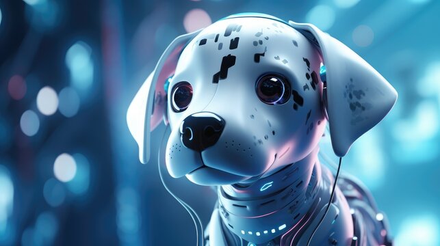 AI generated illustration picture of a futuristic robot dog cyber security concept on blurred bokeh background.