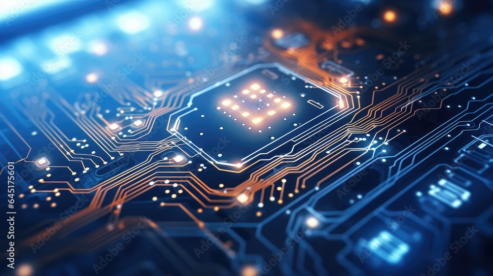 Poster ai generated 3d close-up image of electronic circuit board futuristic computer digital technology co