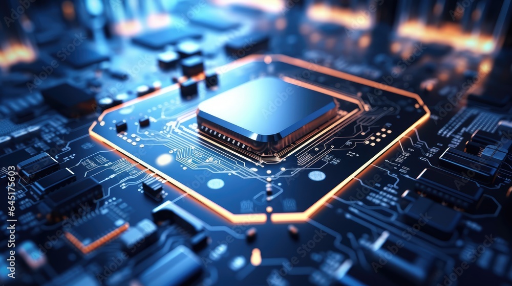 Poster ai generated 3d close-up image of electronic circuit board futuristic computer digital technology co
