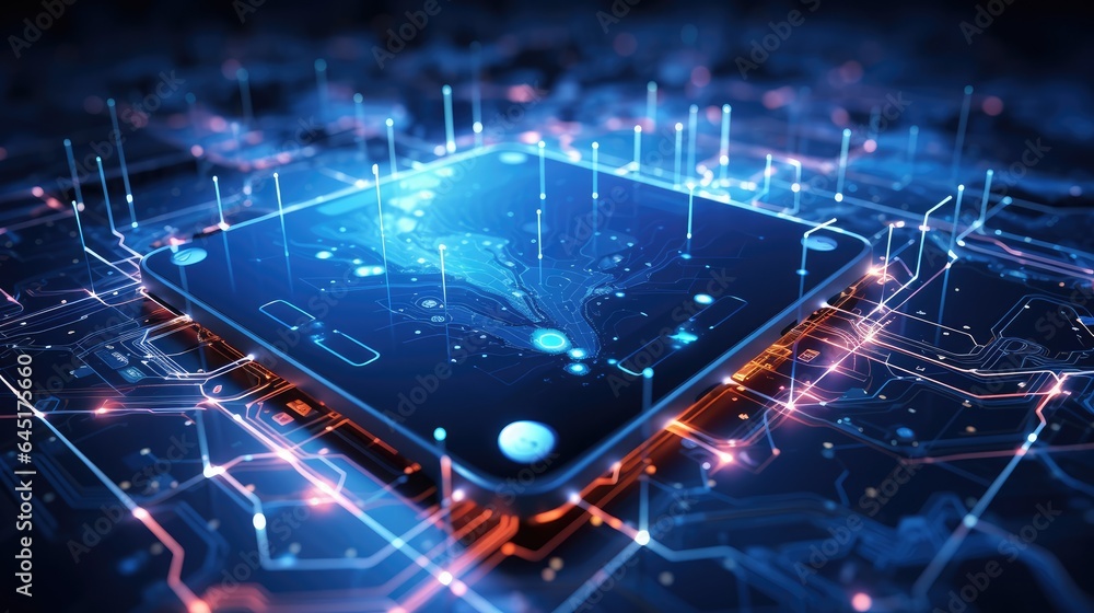 Poster ai generated 3d close-up image of electronic circuit board futuristic computer digital technology co
