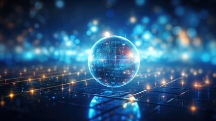 Obraz premium Businessman with a world map hologram technology screen background. 3d AI generated image