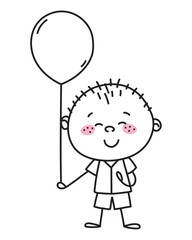 cute boy with balloon doodle icon