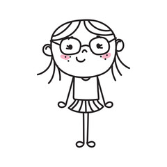 cute cartoon girl in dress doodle icon