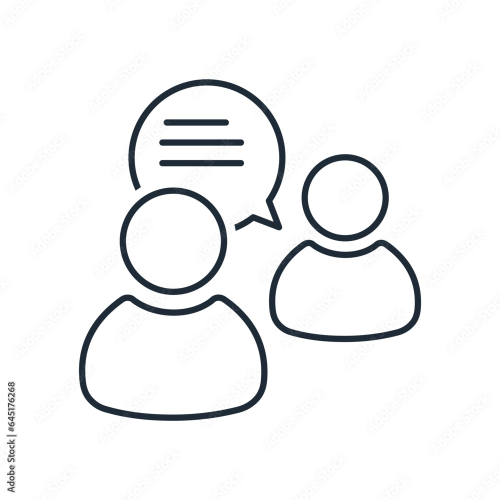 Poster information assistance to the client. explain. tell. consultation. vector linear icon isolated on wh