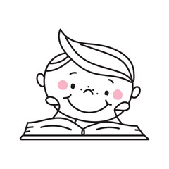 Obraz premium cute boy reading a book doodle icon