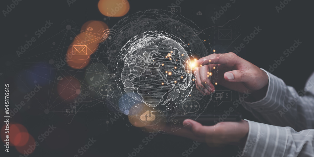 Poster global internet connection application technology for business and digital marketing ,finance and ba
