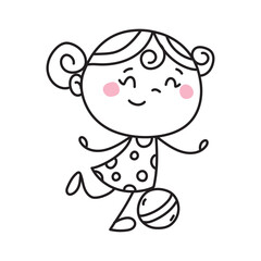 cute girl playing with ball doodle icon