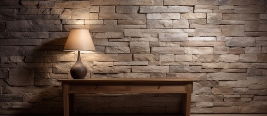 Contemporary lighting fixtures illuminate the spacious and bare features of the stone surface within the interior layout.