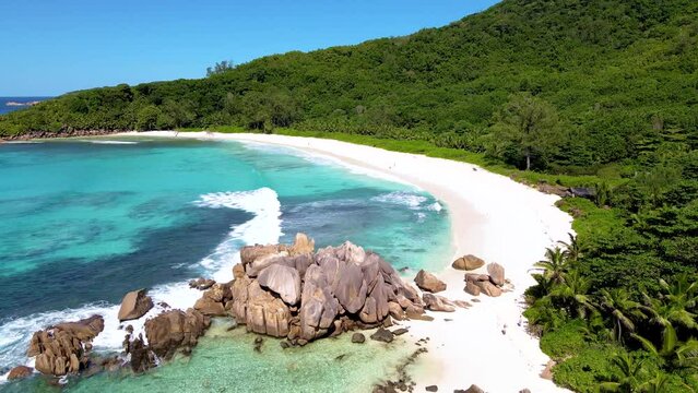 Anse Cocs beach, La Digue Seychelles, tropical beach during a luxury vacation in Seychelles. Tropical beach Anse Cocs beach, La Digue Seychelles