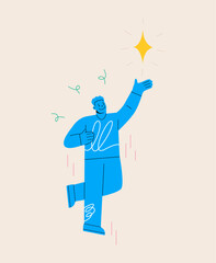 Man reaches for a diamond. Concept of aim aspiration. Colorful vector illustration