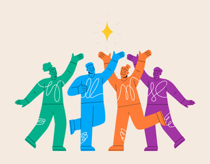 Fototapeta na wymiar People reach for diamond. Colleagues strive for shared goal achievement. Colorful vector illustration