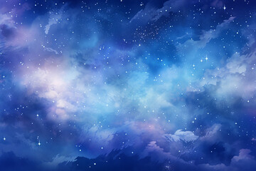 Obraz na płótnie Canvas Sky clouds fantasy background with stars and nebula. Vector illustration.