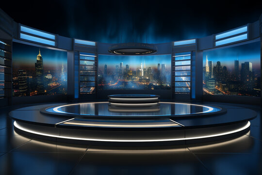 Tv Studio. News studio. The perfect backdrop for any green screen or chroma key video or photo production. 3d render.