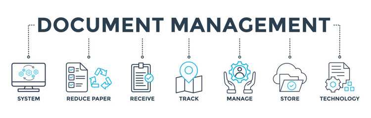 Document management banner web icon vector illustration concept with icon of system, reduce paper, receive, track, manage, store, cloud , technology - obrazy, fototapety, plakaty