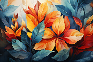 Tropical background with monstera leaves, flowers and plants.