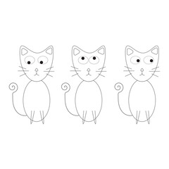 Black and White Minimalist Cat Vector Drawing, 3 Cats Standing and  Looking in Opposite Directions