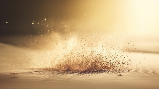 Dust particles sprayed by the wind. Sand on the ground or dust on the floor. ,.