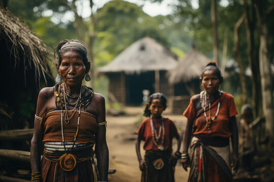 local tribal women in Latin American tribe village