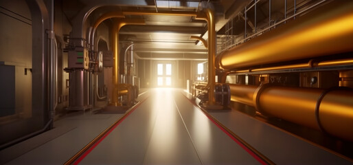 Industrial plant background with shiny pipes