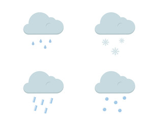 Precipitation stages with rain, snow, sleet and hail. meteorological weather representations