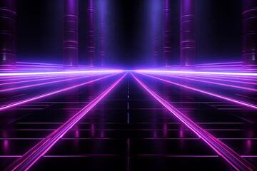 3d rendering. Futuristic interior with neon lights. Sci fi background.