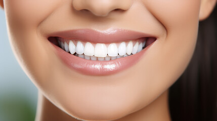 Obraz premium A close up view of young woman's mouth smiling showing teeth, beautiful healthy white teeth, bright smile with beautiful white teeth
