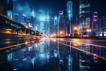Fototapeta na wymiar the light trails on the modern building background in shanghai china.
