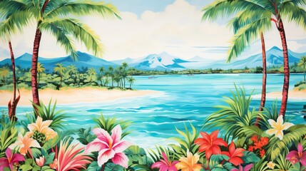 Fototapeta na wymiar a lively and colorful stylish retro aloha pattern