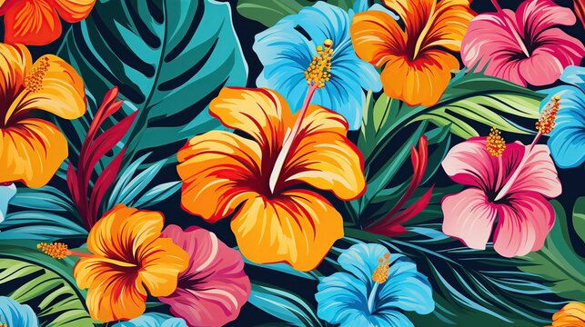 a lively and colorful stylish retro aloha pattern