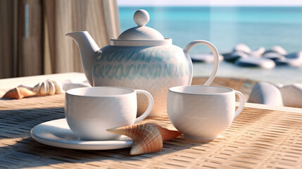 Fototapeta premium cup of tea and teapot UHD wallpaper Stock Photographic Image