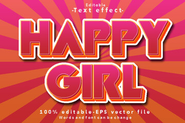 Happy Girl Editable Text Effect 3D Cartoon Style