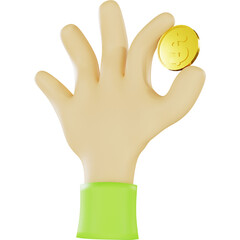Obraz premium man holding a gold dollar coin 3d render with transparent background