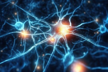 Neurons nerves brain cells transferring electrical signals. Generative AI.