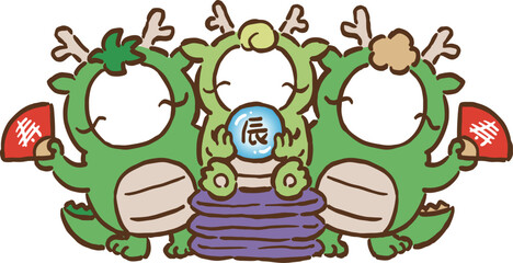 2024年辰年　顔ハメ年賀状素材　3人用