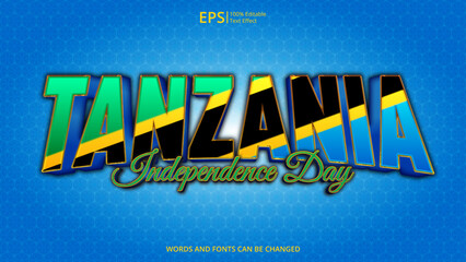 tanzania editable text effect with tanzania flag pattern suitable for poster design about holiday, Feast day or tanzania state event
